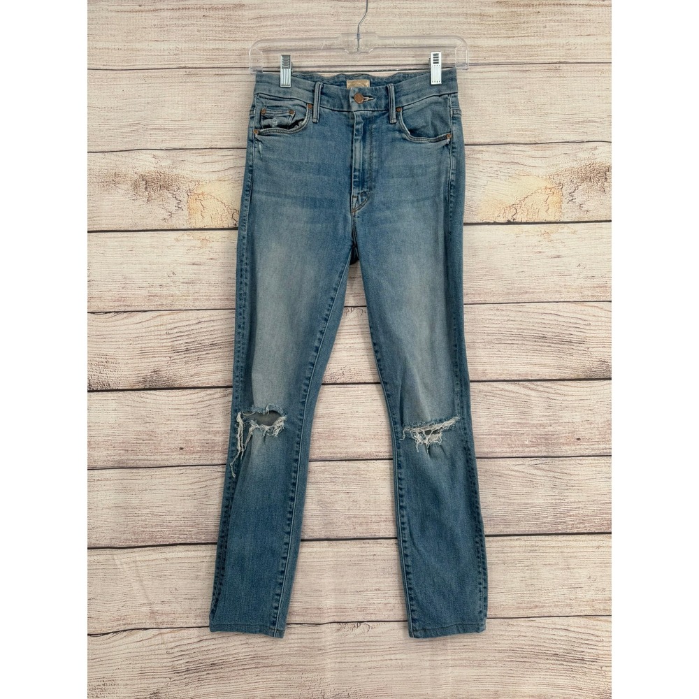 Mother High Waisted Looker Ankle Fray Women Size 26 Blue Distressed Skinny Jeans